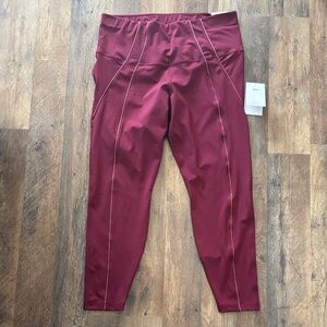 Nike Yoga Dri-Fit High Rise Burgundy with Gold Stripe Yoga Leggings New 1x
